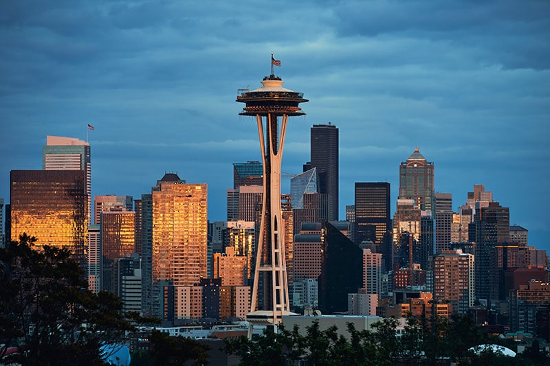 Seattle met het blauwe en gouden uurtje