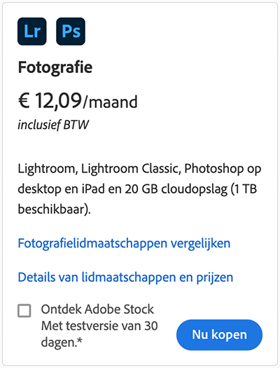 Creative Cloud Fotografie Abonnement